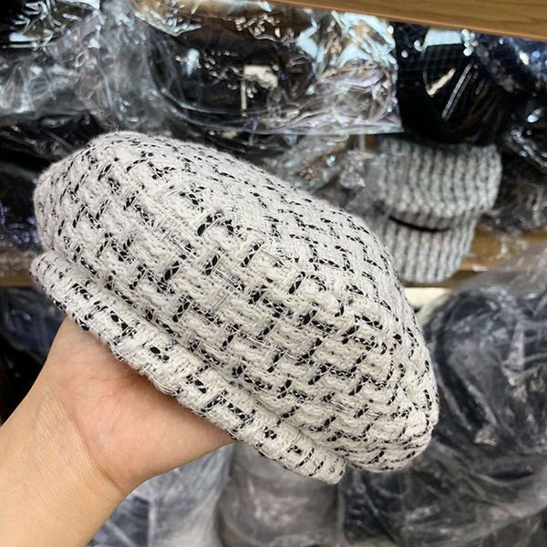 

and jmx / autumn winter beret women's quality plaid lace temperament pumpkin bud lady hat, Blue;gray