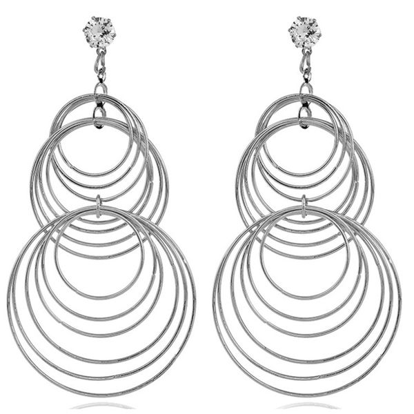 

street style geometric circle earrings for women elegant personality long metal big hoop dangle earrings jewelry, Silver