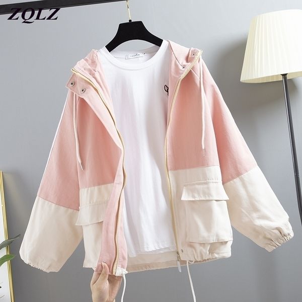 

zqlz spring harajuku hooded jacket women new casual long sleeve plus size black coat female autumn loose outwear mujer 201109, Black;brown
