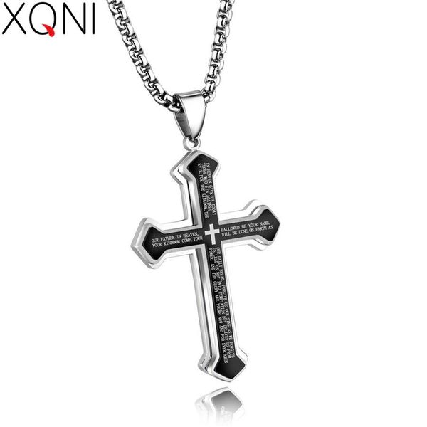 

xqni горячий продавая испанский bible подвески колье из нержавеющей стали multi-слои cross аксессуары мужчины заявление ювелирные изделия ск, Silver