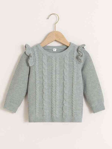 

baby ruffle trim cable knit sweater she, Blue