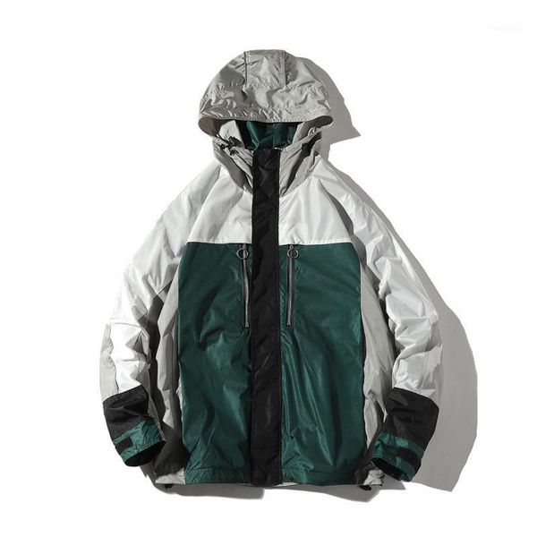 

men's jackets 2021 autumn and winter youth hit color stitching jacket fashion casual hooded wild black / green s-4xl1, Black;brown