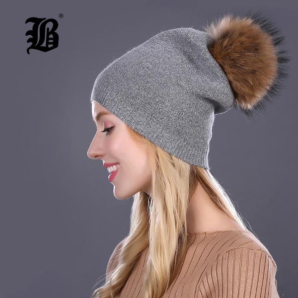 

flb] зимние шапки для женщин warm wool шапочки hat 2018. новая мода двойные крышки с стразы real норковый pom pom flbmx17012 sqczvi, Black;white