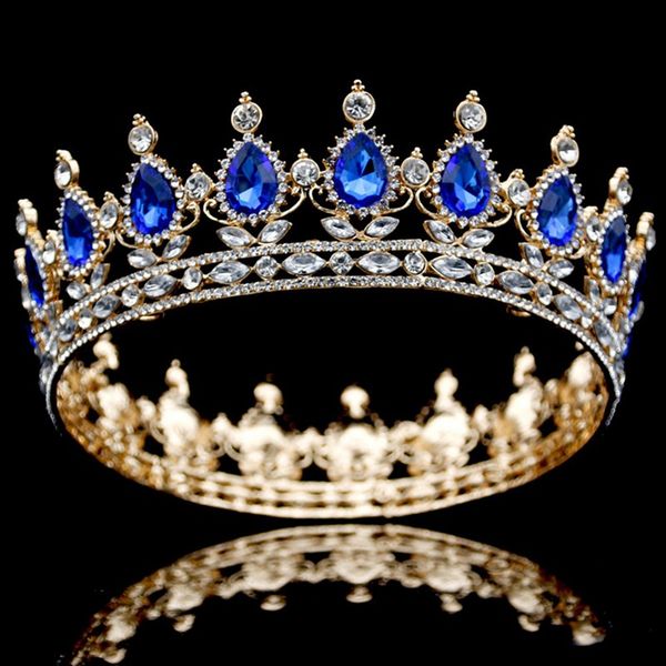 

crystal crown retro hairpins flower rhinestone multicolor headgear bridal tiara luxury colorful women hair jewelry, Golden;silver
