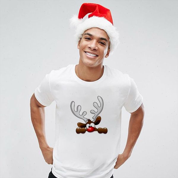 

merry christmas men t shirt harajuku fashion t shirt women cute reindeer tshirt 2021 new casual streetwear tee male clothes, White