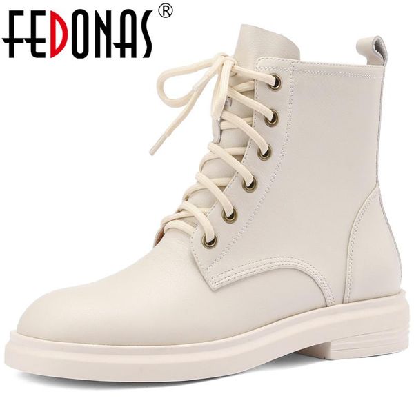 

boots fedonas concise designer motorcycle genuine leather thick heels shoes woman 2021 fall wedding party ankle, Black