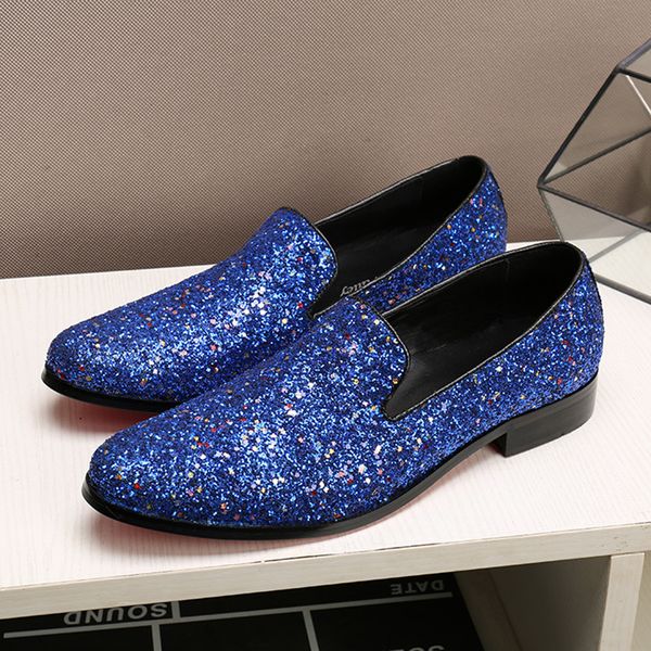 

2020 blue heel british shoes for men in solid slippers slip-on causal wedding glitter genuine leather brogue 1yoo, Black