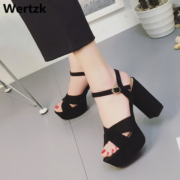 

wertzk high-heeled sandals 2019 summer sandal shoes women female suede platform gladiator summer women roman sandals e242 y200702, Black