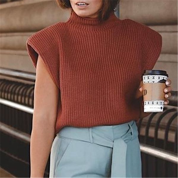 

2021 new elegant women shoulder pad sweaters fashion ladies turtleneck knitted streetwear female chic loose pullovers c1ph, White;black