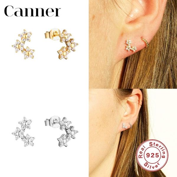 

stud canner 925 sterling silver earrings for women gold daisy flower zircon crystal bijoux piercing pendientes 2021 w5, Golden;silver