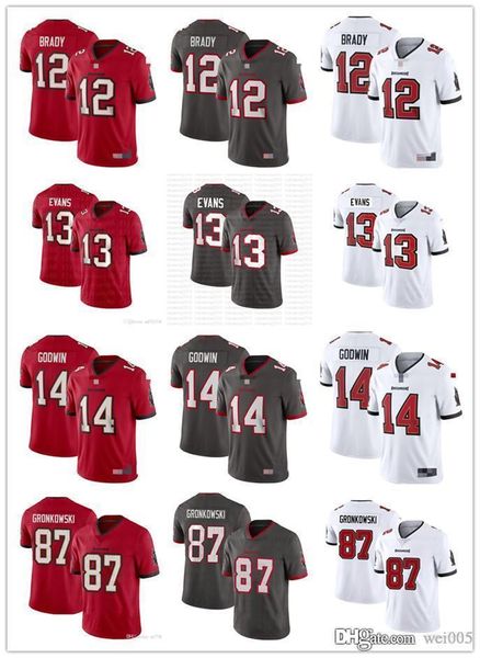 

men women youth tampa bay buccaneers 14 chris godwin red 12 tom brady grey 87 rob gronkowski white football jersey 13 mike evans, Black;red