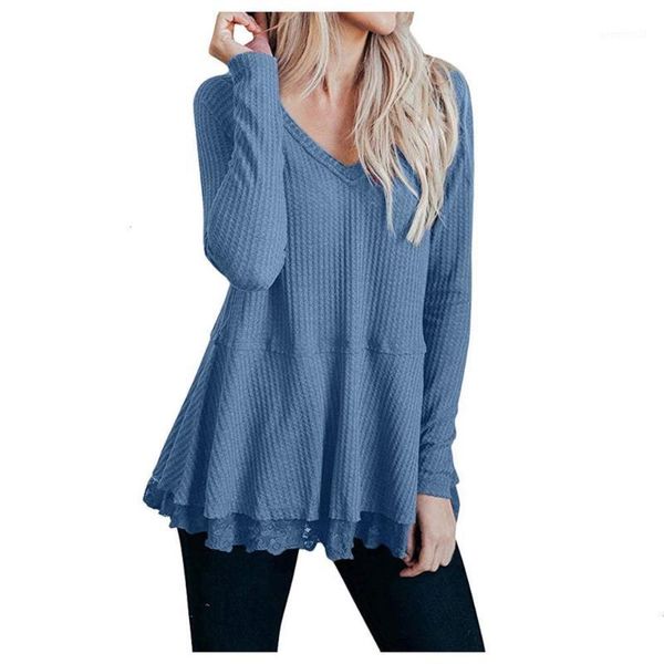 

women's sweaters women autumn knot waffle knitted casual long sleeves tunic lace cute solid neck pullover manteau femme blue green clo, White;black