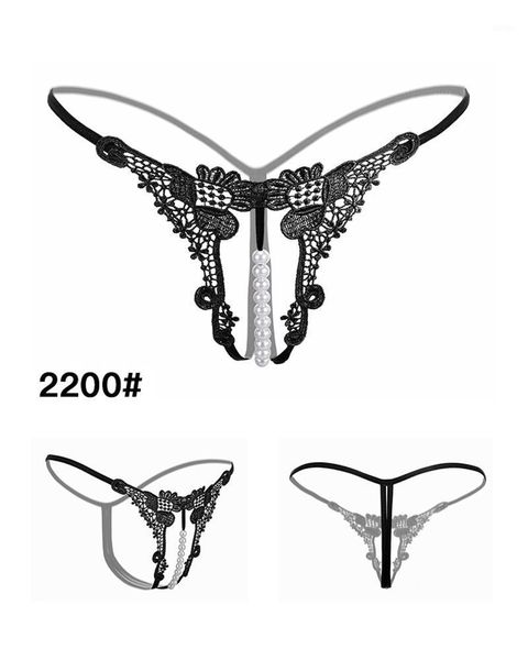 

2021 t panties female underwear lace seamless thongs women's pants pearl erotic women crotchless1, Red;black