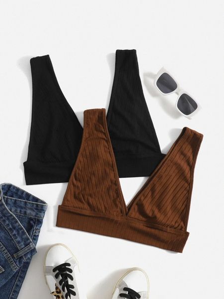 

solid 2pcs ribbed knit crop tank g6sw#, White