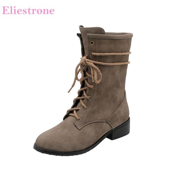 

brand new winter yellow khaki women boots med square heels lady shoes bb028 plus big small size 10 32 43 46, Black