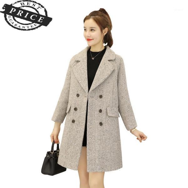 

new spring autumn plaid women v-neck double breasted pockets wool coat female slim fashion comfortable tweed coat zx22521, Black