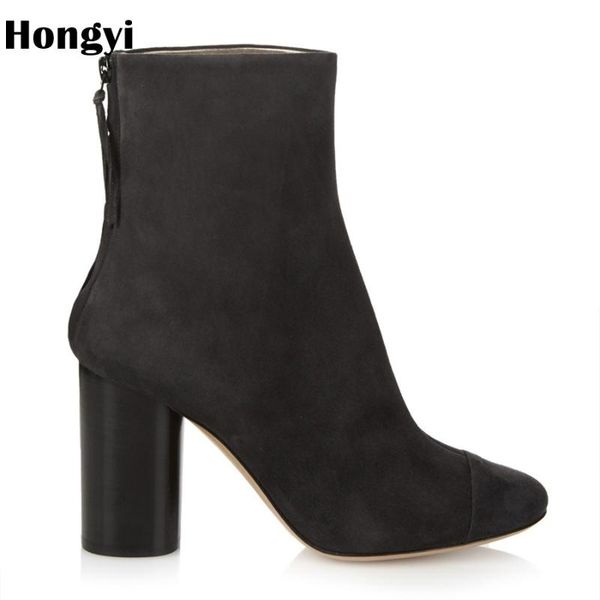 

boots hongyi women high heels platform ankle for botas femininas chunky heel retro, Black