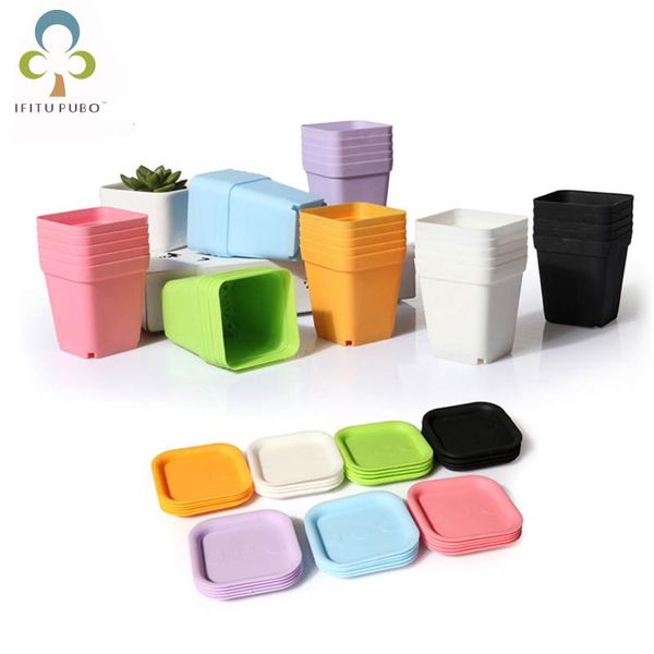 

10pcs mini square plastic plant flower pot home office decor planter colorful with pots trays green plant artifi wmtdkz