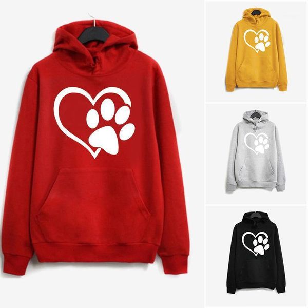 

women's hoodies & sweatshirts dog footprint heart printed women fleece long sleeve loose sweatshirt with hat girl hoodie pullovers autu, Black