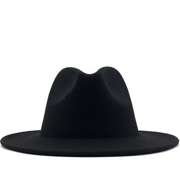 

простой внешний черный внутренний желтый wool felt джаз fedora шляпы с тонким поясом пряжки мужчины женщины широкий брим панама шляпа cap sq, Black;white