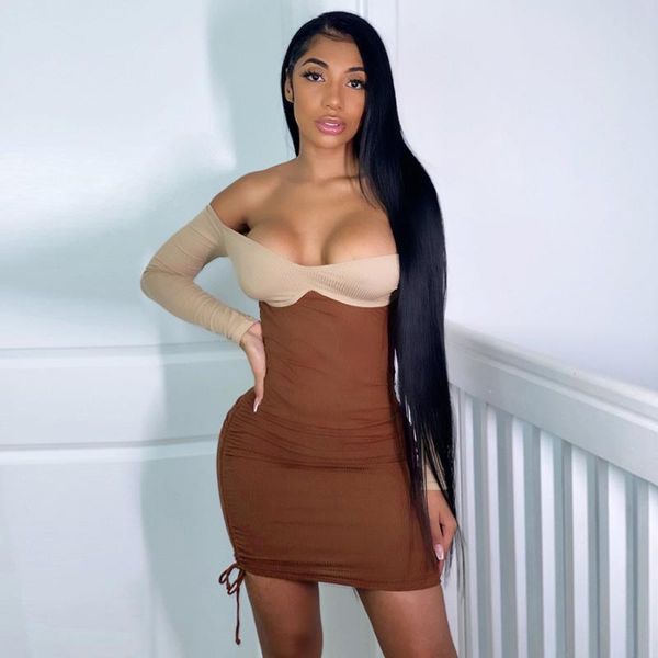 

elegant chic patchwork design party off strapless dresses for women low cut ribbed kniting bodycon mini dress female 2 orde, Black;gray