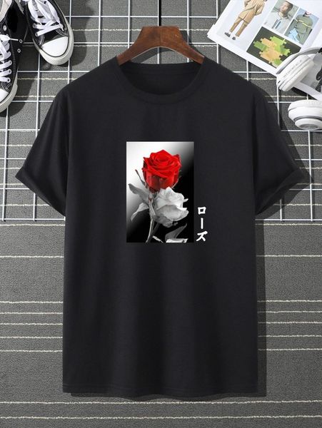 

men floral and japanese letter graphic tee k8kj#, White;black