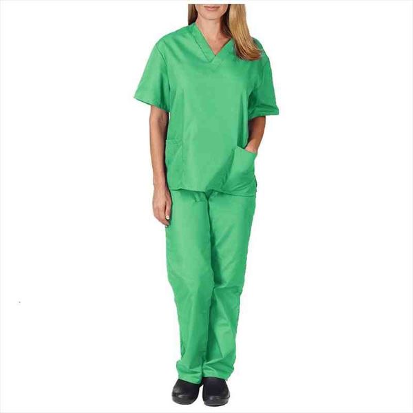 

men women short sleeve v-neck pants nursing working uniform set suit nursing working uniform set suit nurse, White