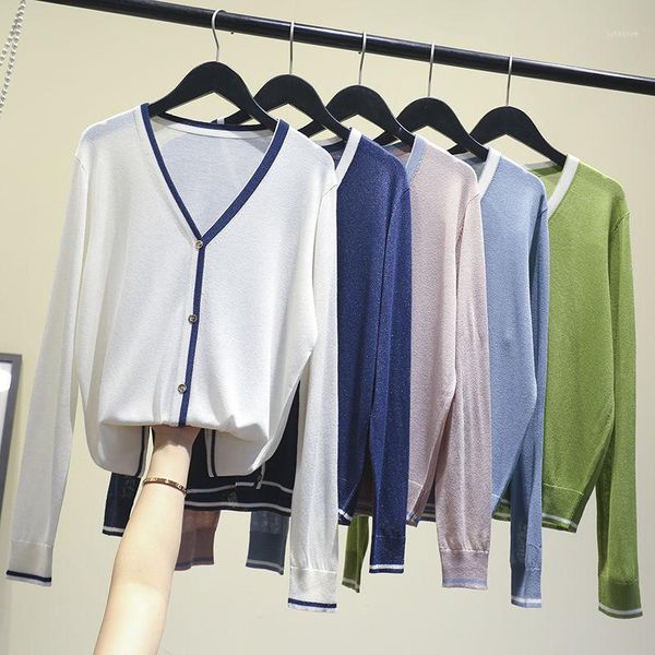 

women 2020 spring summer new cardigan female air-conditioning ice silk knit ladies casual thin long sleeve sweater coat g811, White