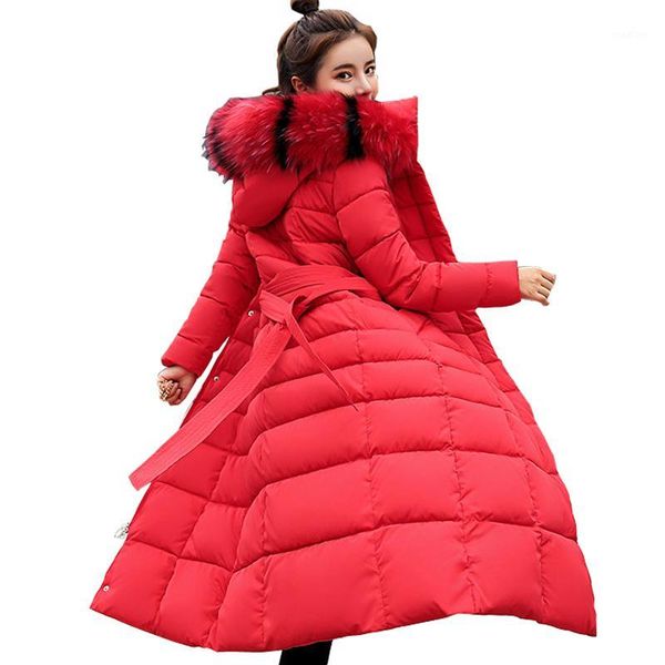 

2019 m-xxxl new winter jacket women's hooded fur collar down cotton women's pike long section parker coat warm thick coat1, Black