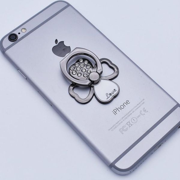 

new diamond studded four leaf clover metal mobile phone holder universal adhesive lazy bracket mobile phone ring buckle bracket wmttlh