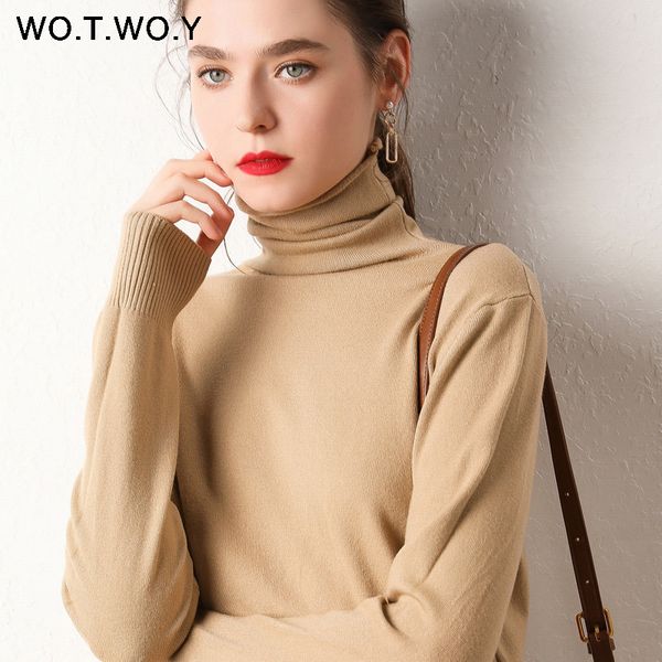 

wotwoy autumn winter basic knitted turleneck sweater women slim fit long sleeve cashmere sweaters women white pink pull femme 200929, White;black