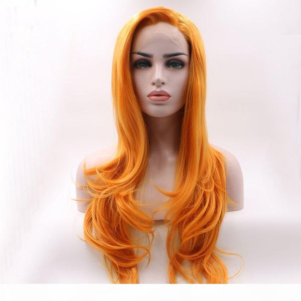 

фантазия красоты оранжевый цвет натуральный hairline термостойкое волокно фронта шнурка партии парик ежедневного макияжа синтетические парик, Black