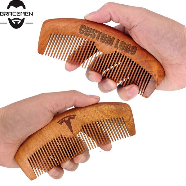 

moq 100 pcs natural gold sandal wood combs men's beard comb customized logo wooden hair brush14*5.6*1.2cm, Silver