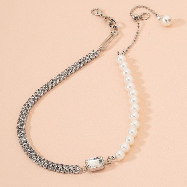 

chokers 2021 ins bling rhinestone snake chain handmade pearl beads choker necklaces trendy korean fashion chic party jewelry, Golden;silver