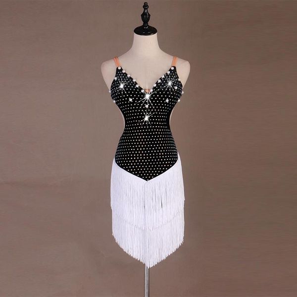 

stage wear latin dress ladies dance dresses childred black pearl ballroom for girl kids costume lq084, Black;red