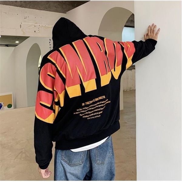 

autumn korean streetwear hip hop hoodies oversized sweatshirts 201020, Black