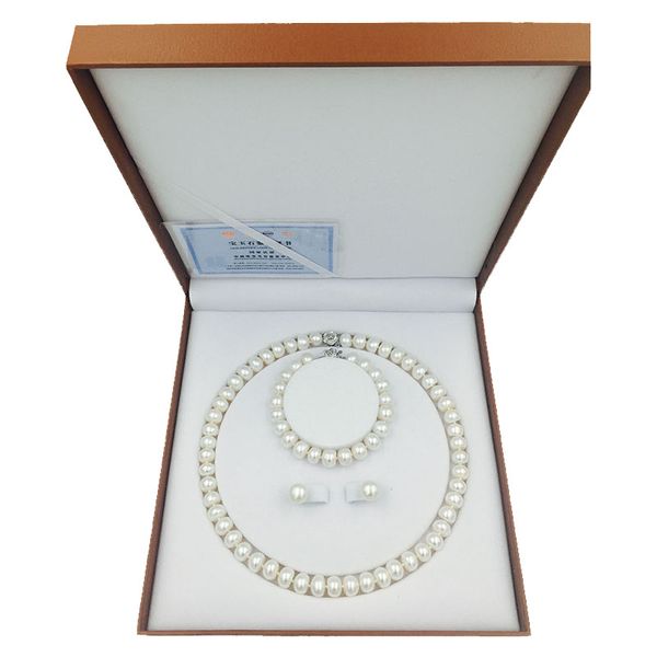 Süßwasserperlen Perlenkette Ohrring Armband Schmuckset 18 Zoll Länge Halskette Perle 910 mm heißer Verkauf für Frauen