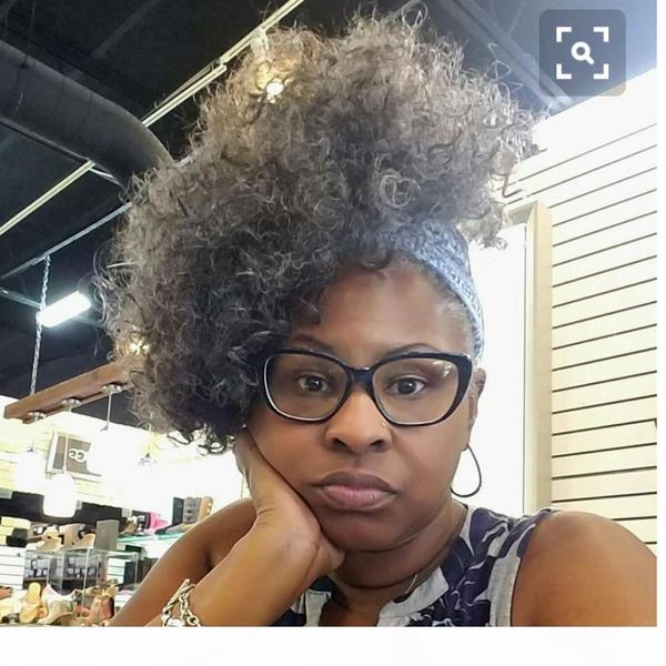 

short messy curly gray bun human hair extension for women easy stretch hair combs clip in ponytail scrunchie chignon tray ponytail hairpiece, Black