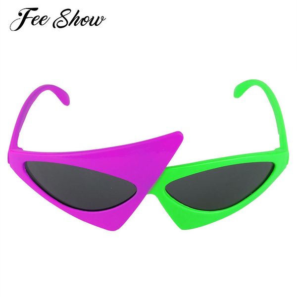 

green novelty 2-color and neon purple funny asymmetric triangle glasses fashion accessories for halloween or other costume party