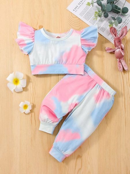 

baby tie dye ruffle trim she, White