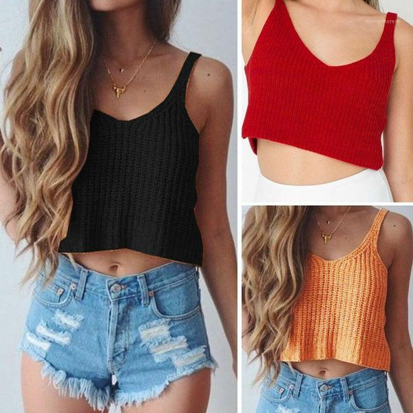 

women's tanks & camis crop women tank v neck club vest cami homewear casual knitted belly beach, White