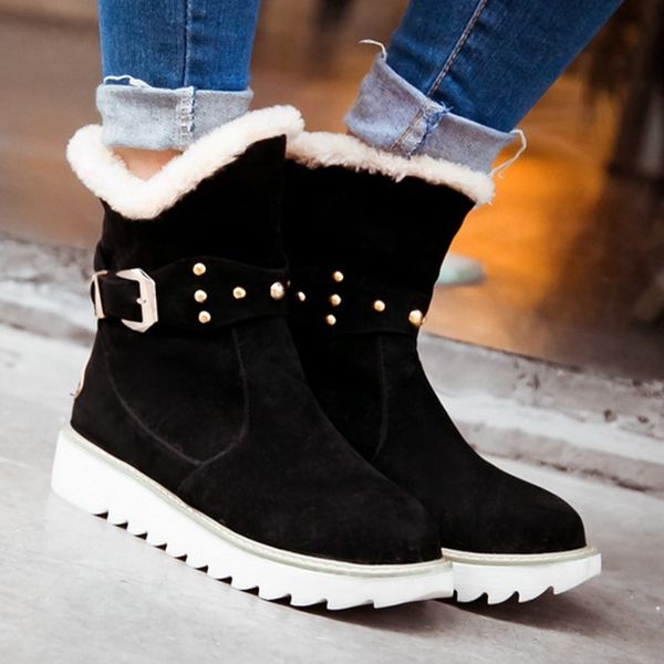 

women boots winter warm snow boots women faux suede ankle boots for female winter shoes botas mujer plush shoes woman 2020, Black