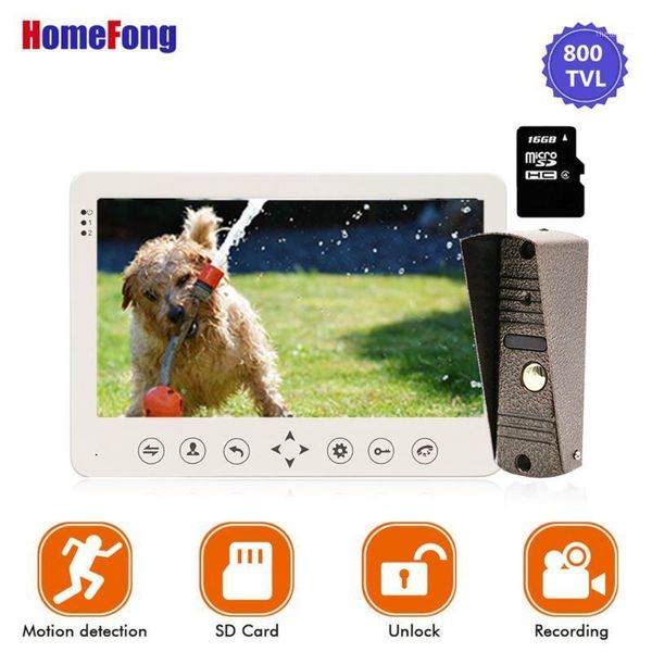 

video door phones homefong 7 inch phone 1 camera wired doorbell recording unlock motion sensor black/white sd card touch button1