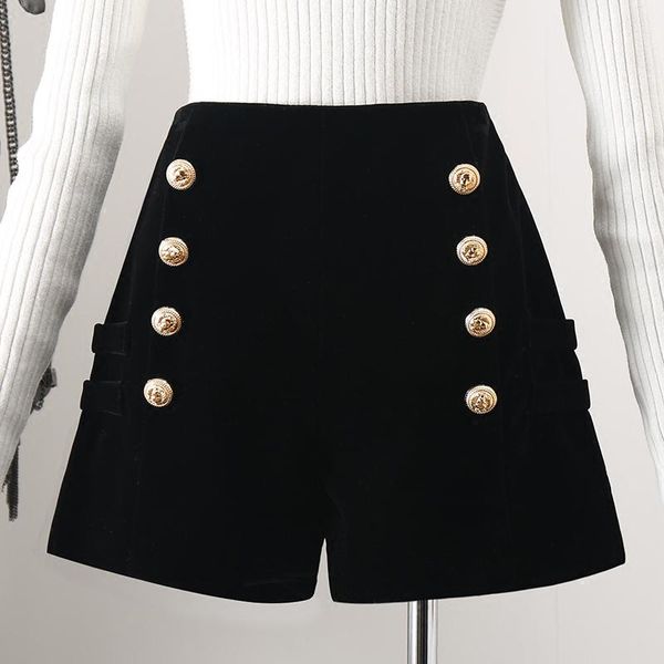

high autumn winter new waist velvet women wide leg slim double breasted casual shorts, White;black
