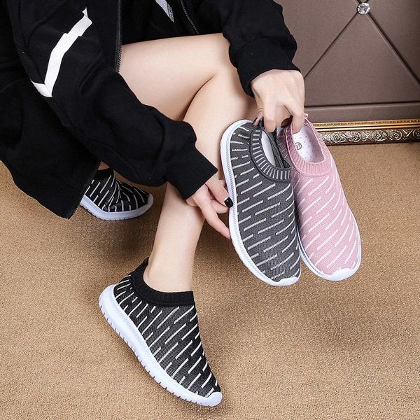 

2020 new women's sneakers shoes flat knitting autumn plus size female mesh vulcanized ladies slip on breathable casual loafers #gr35