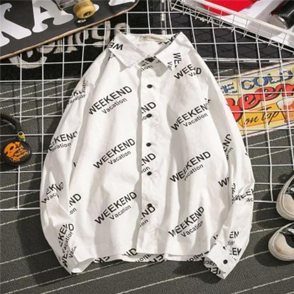 

long sleeve letter print shirts men casual korean fashion men shirt autumn hawaii shirts beach autumn printing shirt full1, White;black