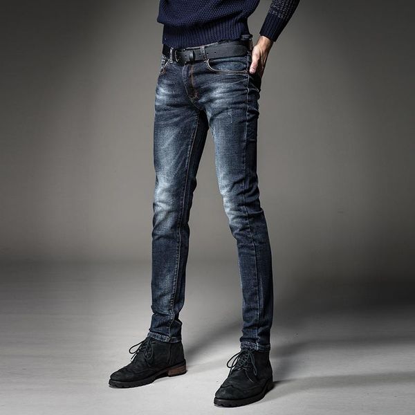 

men's jeans men clothing vintage blue fashion slim fit stretch denim streetwear retro pencil pants