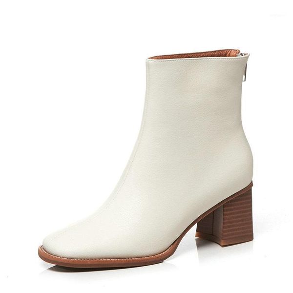 

fashion boots women ankle boots autumn winter warm genuine leather high heel shoes woman retro office lady1, Black