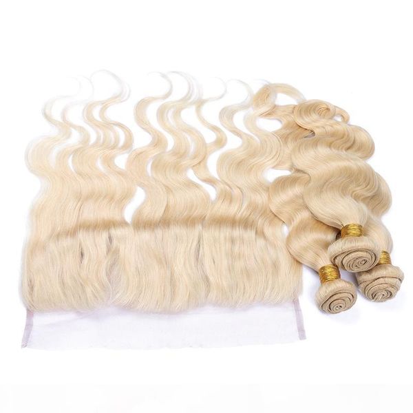

малазийский blonde человеческих волос с frontals body wave virgin малайзийский # 613 bleach blonde 3bundles с 13x4 lace фронтальным закрытие, Black