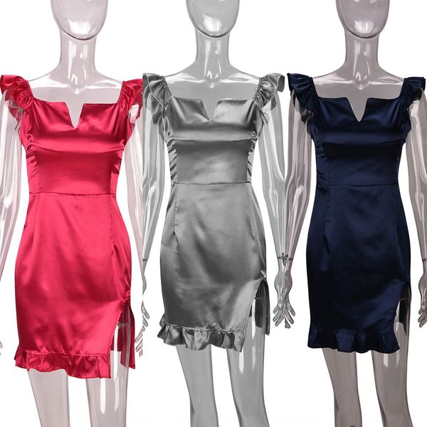 

2020 лета новой сборка летать рукав имитации сексуального шелк dresssimulation dresssplit бедро юбка 2020 лета новой сборки летать рукав пла, Black;gray